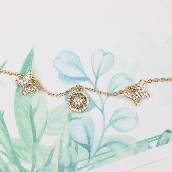 "Dainty Rose Gold Butterfly & Floral Charm Bracelet, XPBL0761 - Picture 12 of 12